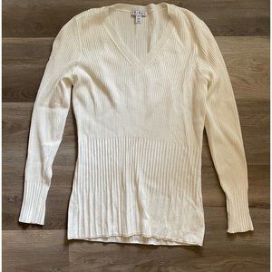 Tribal White Ribbed Long Sleeve V Neck Sweater Top Womens Size Medium M